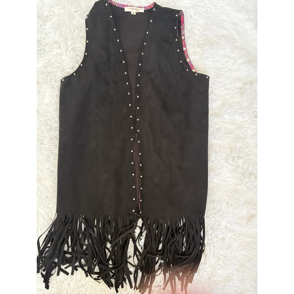 Andree My Unit S Black Cactus Fringe Suede Vest. Fun, Great Qual & Condition - Picture 5 of 14